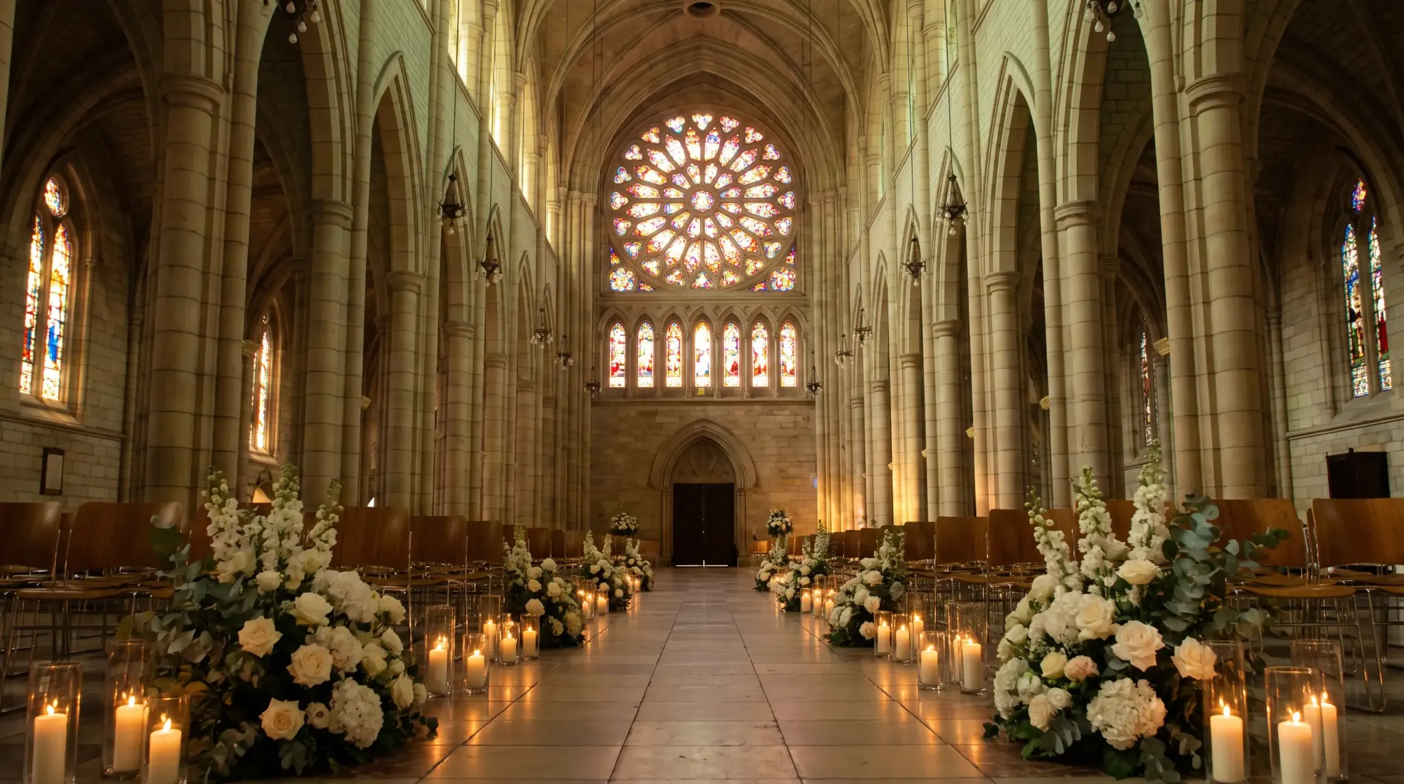 Turning back down the nave toward the great west rose window